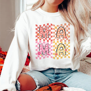 Mama Sweatshirt, Floral Mama Crewneck, Retro Mama Sweatshirt, Retro Floral Mama Shirt, Checked Mama Shirt, Vintage Mama Shirt, Retro Mother.