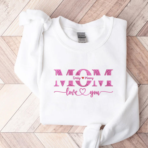 Custom Mama Embroidered Sweatshirt, Personalized Mom With Kids Names, Pregnancy Reveal Outfit, Birthday Gift, Mothers Day Gift