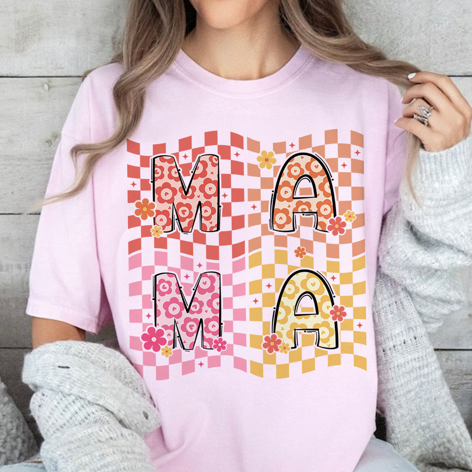 Mama T-shirt, Floral Mama Tee, Retro Mama Shirt, Retro Floral Mama Shirt, Checked Mama Shirt, Vintage Mama Shirt, Retro Mother.