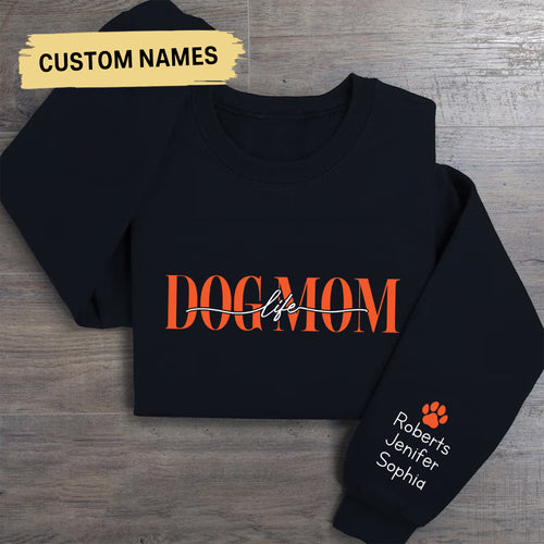 Custom Dog Mama Sweatshirt with Pet Name on Sleeve, Crewneck or Hoodie, Custom Neck Sleeve Design, Fur Mama, Dog Mom Shirt, Cat Mama