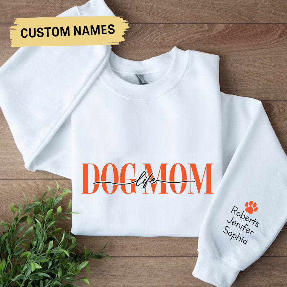 Custom Dog Mama Sweatshirt with Pet Name on Sleeve, Crewneck or Hoodie, Custom Neck Sleeve Design, Fur Mama, Dog Mom Shirt, Cat Mama