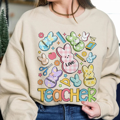 One Hoppy Teacher Sweatshirt, Teacher Bunny Crewneck, Teacher Bunny Easter Sweatshirt, Easter Teacher Tee,Easter Teacher Shirt, Easter Teachers Gift