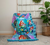 Personalized The Little Mermaid Ariel Princess Blanket, Blanket Gift Ideas, Gift For Kids, Blanket Gift Ideas