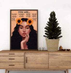 You Are... Beautiful Girl Sunflower Poster
