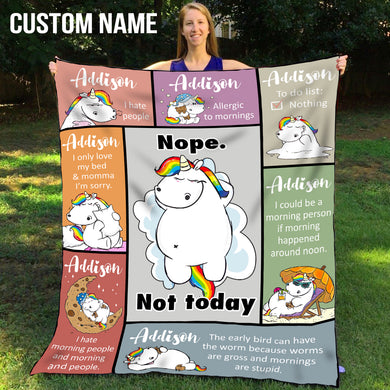 Personalized Name Unicorn Nope Not Today Blanket