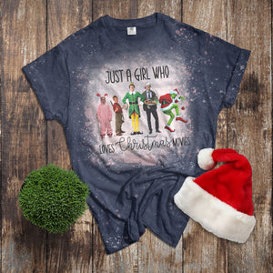 Just A Girl Who Loves Christmas Movies Unisex Bleached Adult And Youth Short-Sleeve T-Shirt