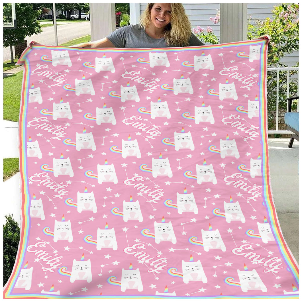 Personalized Name Caticorn Blanket
