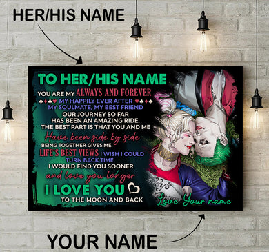 Custom To My Love Harley Quinn and Joker Poster/ Canvas