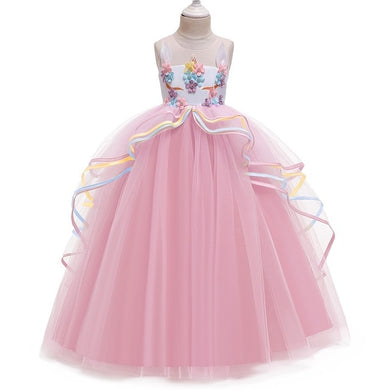 Unicorn Tutu Dress for Little Girl Summer Sleeveless Elegant Party Gown Children Fancy Wedding Dress Birthday Embroidery Costume